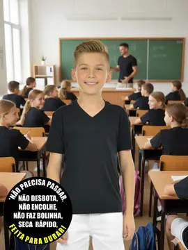 Camiseta Malha Fria Decote V com punho na manga Infantil Unissex