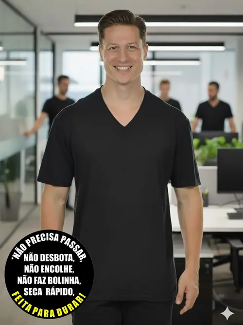 Camiseta masculina malha fria decote v fenomenal(sem elasticidade)