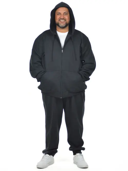 Conjunto plus size moletom jaqueta jovem e calça punho masculino