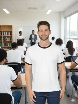 Camiseta lisa punho de outra cor