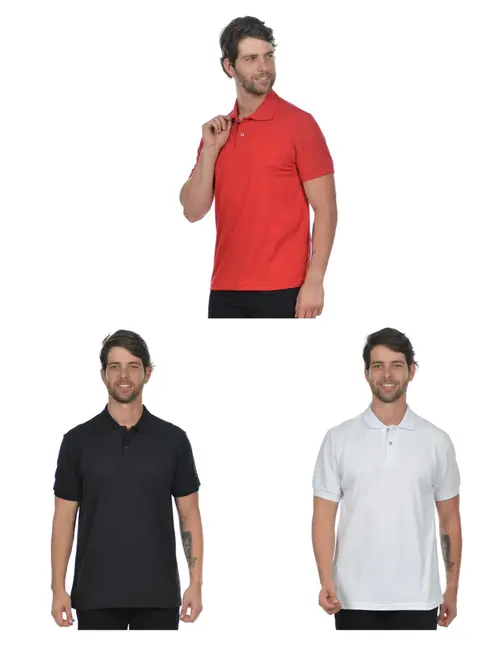Kit 3 camisas polo piquet masculina fenomenal