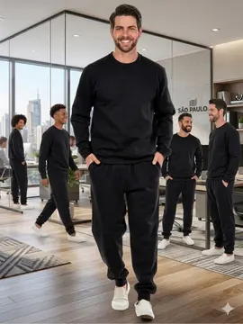 Conjunto Moletom Flanelado Blusão Básico e Calça Punho Masculino