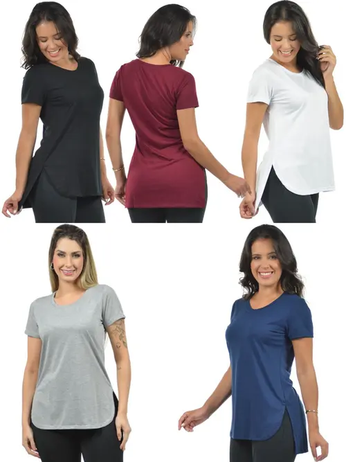 Kit 5 Blusas Mullet Gola Redonda Fenomenal Sem Elastano